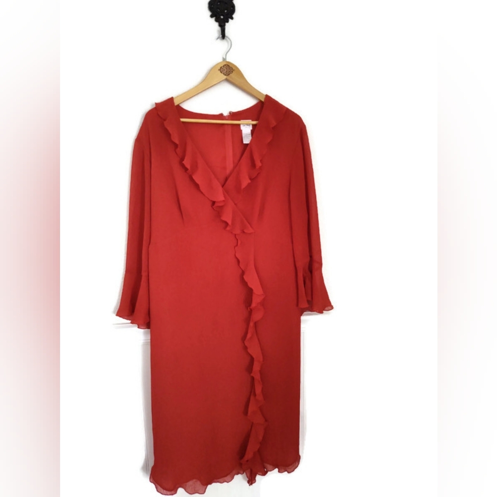 TRUE BEAUTY By. EMME Dress Gorgeous Persimmon Color Faux Wrap Plus Size 18W